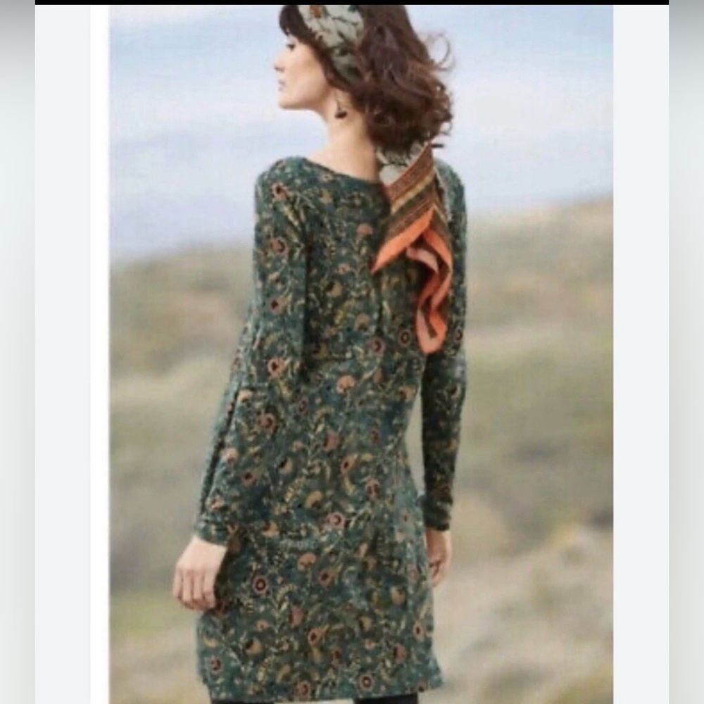 Peruvian Connection Orla Green Pink Floral Long Sleeve Knit Dress Size S